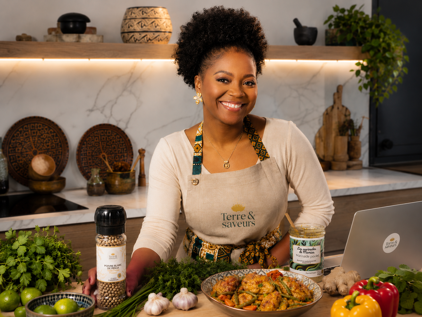 Laurence Lili Kambou, fondatrice de Terre & Saveurs, en cuisine