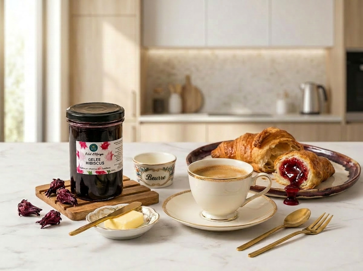 Gelée d'hibiscus sur table de petit-déjeuner